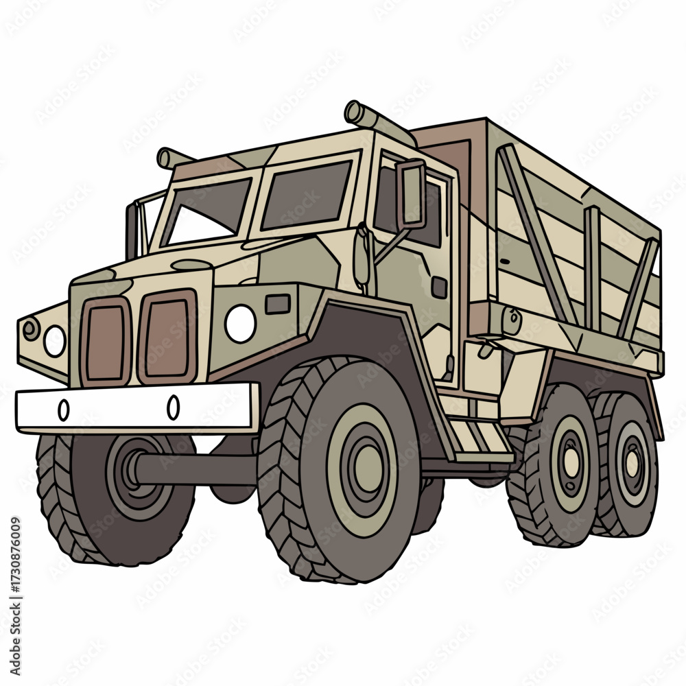 Obraz premium Illustration of a military truck with camouflage pattern for transportation and tactical operations use