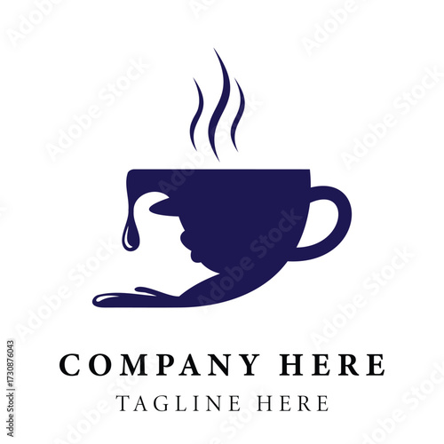 Clever coffee cup silhouette logo design with swirling steam and text placeholder