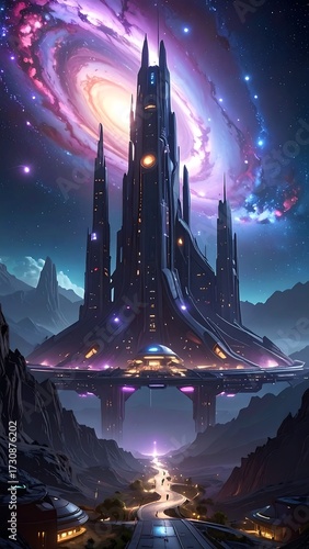 Futuristic Space Castle in the Galaxy.
