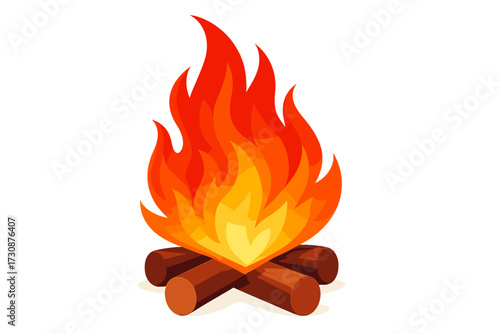 Flames glow gold layered vector campfire illustration roaring vibrant red amber gradients