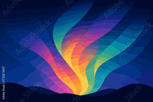 Glowing sky gradient overlapping aurora illustration night fields silhouette radiant vector