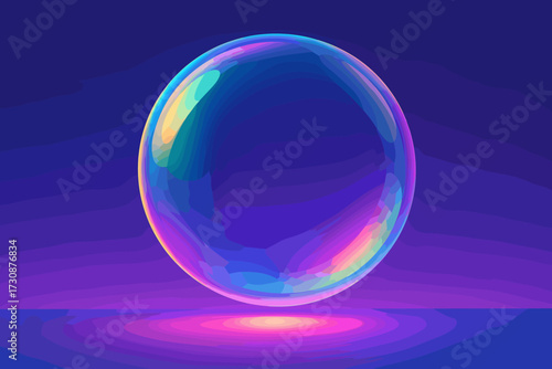 Vector glow gradient hovering large soap bubble surface iridescent illustration