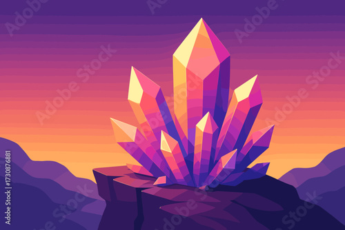 Illustration mountain vector giant cliffs formations crystal cliff glowing geometric hues