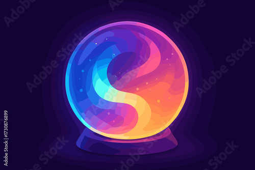 Vector gradient illustration crystal energy stylized ball glowing inside radiant sphere swirling