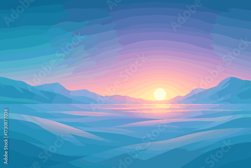 Soft arctic scene glowing gradient light vector illustration horizon along tones
