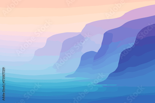 Vector gradient ocean mist surrounded coastal misty illustration surface rising cliffs