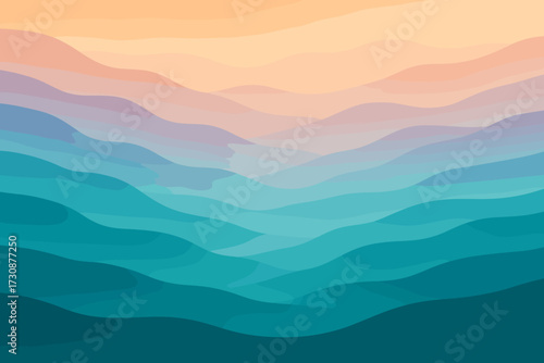 Abstract smooth rolling illustration mist surreal gradient layered waves vector landscape