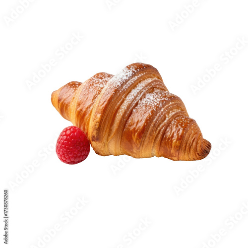 Wallpaper Mural Perfectly baked golden-brown croissant, powdered sugar, fresh red raspberry on a white ceramic plate, transparent background, high-key, concept of culinary perfection and luxury Torontodigital.ca