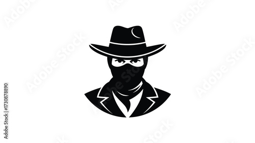 Mysterious cowboy silhouette illustration mysterious person wearing hat and mask