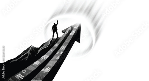 Achieving Business Success Concept Arrow Graph Leading to Mountain Top