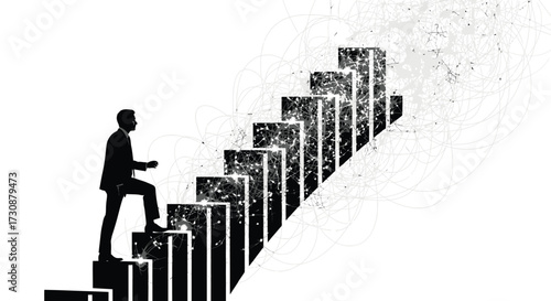 Business Career Steps Concept silhouette Businessman Walking Up Stair Diagram Graph Vector