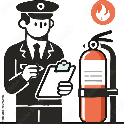 Fire inspector with clipboard and extinguisher fire safety