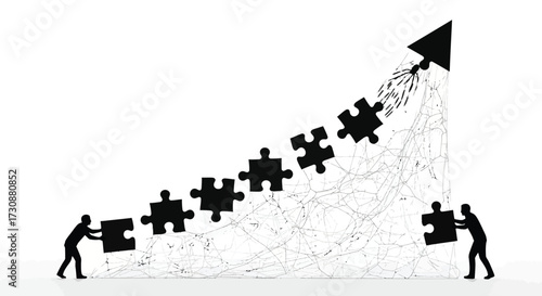 Teamwork Puzzle Arrow Concept People Connecting Jigsaw Pieces Business Growth Strategy Success