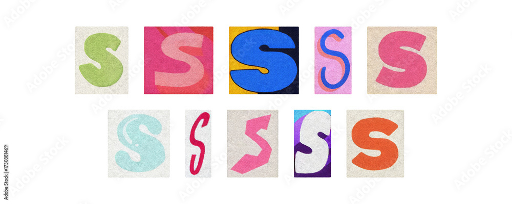 Naklejka premium Magazine letter S cutout tiles collage set on transparent PNG