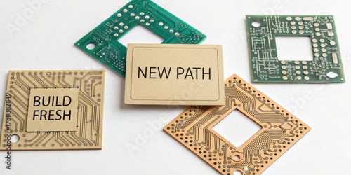 Arrangement of circuit board components with New Path label