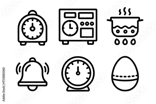 Simple kitchen tools for cooking and timing meals used in various culinary tasks