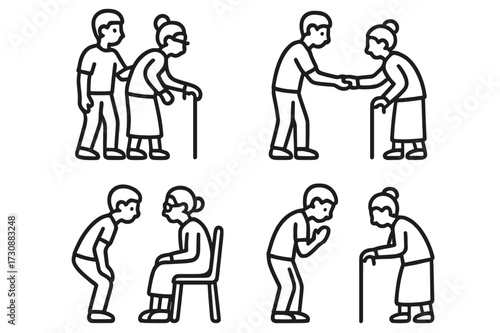 Caretaker assisting elderly person in various daily activities at home during daytime