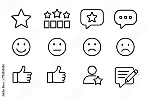 User feedback and rating icons designed for online reviews and customer interactions in digital platforms