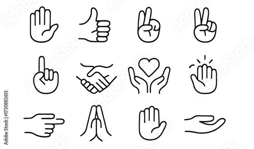 Various hand sign icons showing gestures for communication in a simple design layout