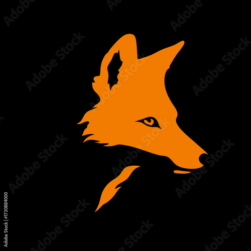 Vibrant orange fox head silhouette vector on a dark background, elegant wild animal illustration for design