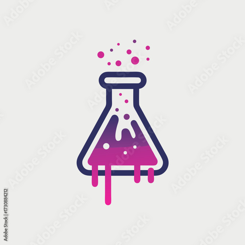 Modern laboratory flask icon with bubbling purple and pink liquid, representing scientific experiment, chemistry, or magical potion reaction