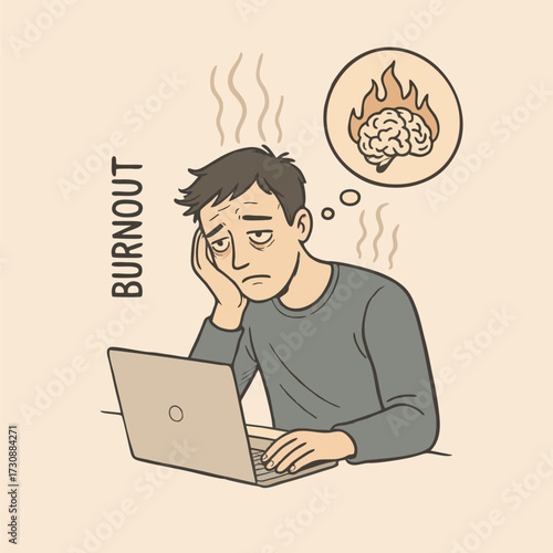 Burnout at Work – Sketch Style Illustration of Mental Exhaustion