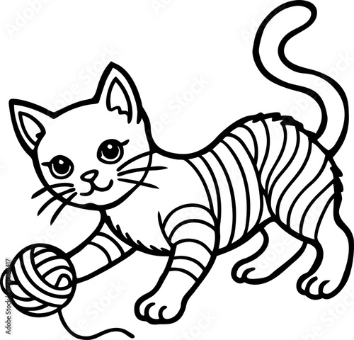 A playful cat with a ball of yarn