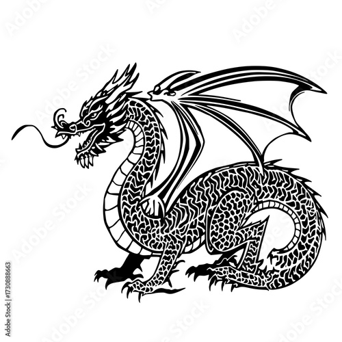 Unleash the power of imagination with this striking dragon vector!  Perfect for brands, creatives, and storytellers who want to symbolize strength, wisdom, and timeless mystique.
