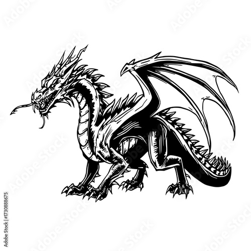 Unleash the power of imagination with this striking dragon vector!  Perfect for brands, creatives, and storytellers who want to symbolize strength, wisdom, and timeless mystique.