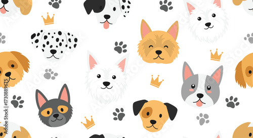 A delightful collection of cute dog faces in various breeds and colors.