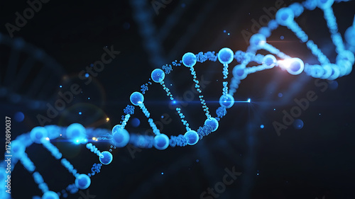DNA double helix model abstract concept of genetic code science and biotechnology exploration in blue color scheme digital illustration background