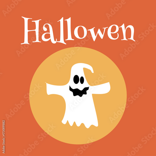 Ghost Flat Design Halloween Icon with rounded spot light - vector illustration