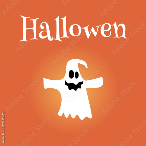 Halloween background. Ghost Flat Design Halloween Icon on gradient orange background - vector illustration