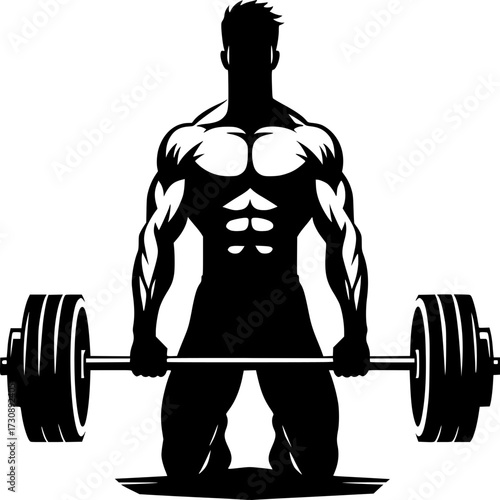 Strength & Silhouette: A muscular, athletic form is seen lifting a heavy barbell in this bold silhouette, capturing the essence of strength, determination, and the pursuit of physical fitness.
