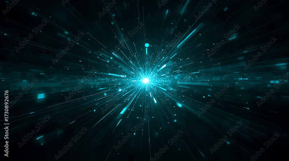 Fototapeta premium Abstract Blue Light Speed Technology Background with Data Streams and Particle Effects for Digital Innovation and Sci Fi Concepts