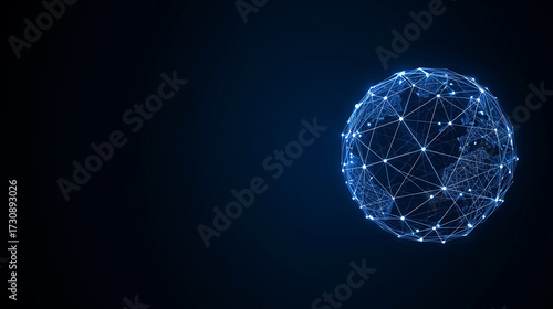 Global Network Mesh World Globe Connectivity Concept for Digitalization and Communication with Blue Background