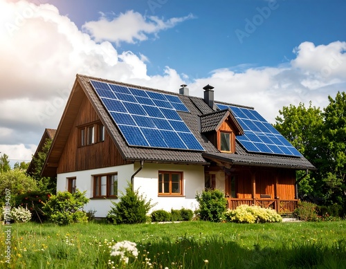 Home with solar panels on a sunny day