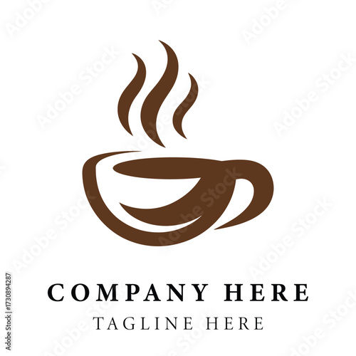 Modern coffee cup logo design with steam and placeholder text for company branding