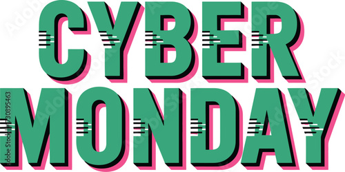 Bold "Cyber Monday" text graphic with a retro style for online shopping events