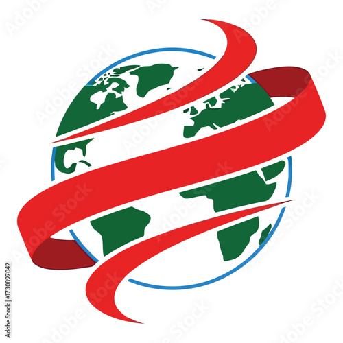 Vector art of global business concept with red ribbon around earth