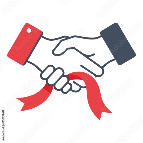 Vector art of handshake with red ribbon, symbolizing agreement and partnership