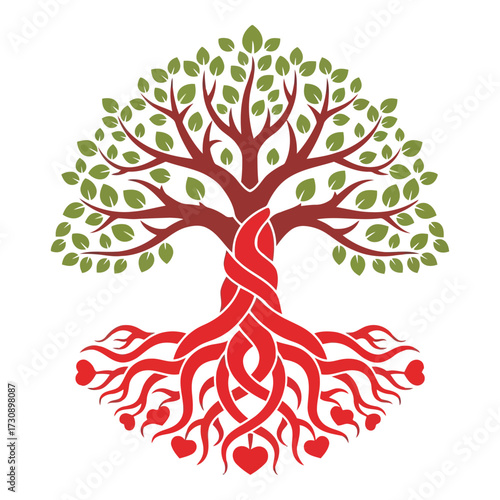 Vector art of stylized tree of life with heart roots