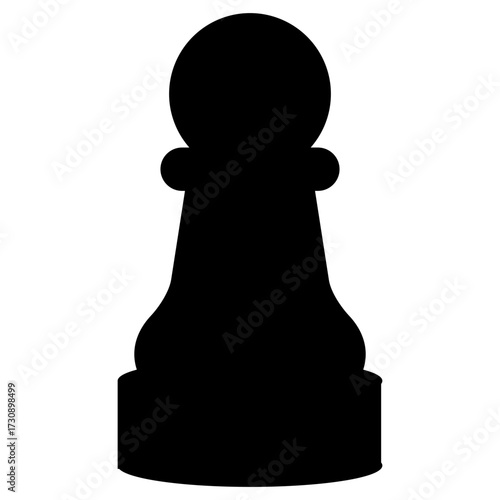 A bold black silhouette of a standard pawn chess piece isolated against a plain white background.