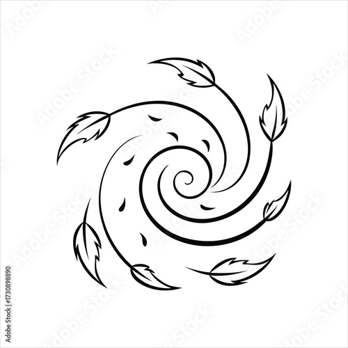 Swirling Wind with Leaves Line Art Vector Design
