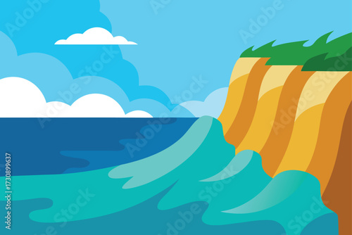 Anime Seaside Cliff with Crashing Waves