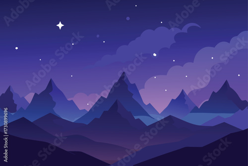 Anime Night Sky Landscape with Glowing Stars