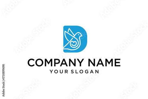  Bird logo line art On Letter Logo Design D