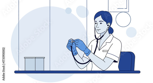 Female doctor examining with stethoscope in clinic illustration vector design for medical concept