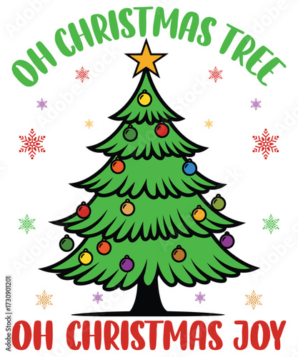Oh Christmas Tree Joy Festive Holiday T-Shirt Design Vector.