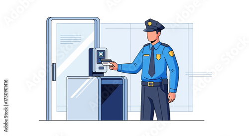 Illustration of a security officer using a card to access secure entry door access control